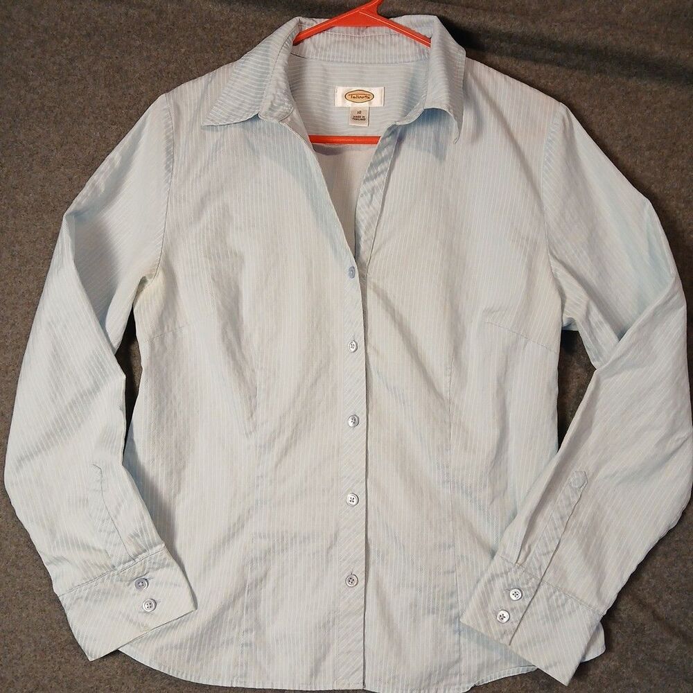 Talbots Button Down Shirt Womens Size 10 Blue And White Stripe LS 100% Cotton